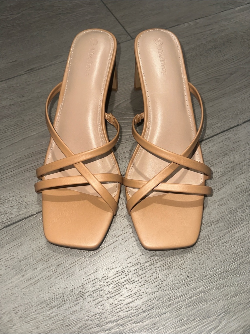 NWOT The Drop Strappy Square-Toe Mule Heels in Nude size 10
